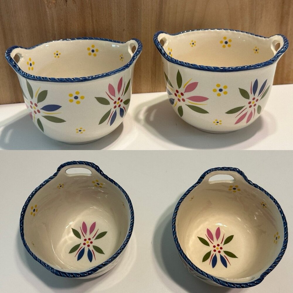 2 - Temptations by tara Old World Pattern Blue 14-oz bowls Handles